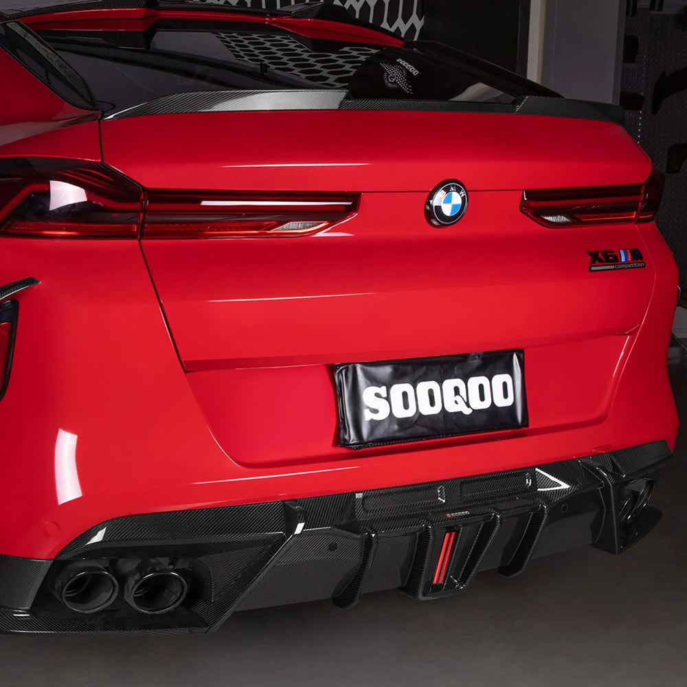 SOOQOO BMW X6M F96 Rear Diffuser W/Brake Light In Prepreg Carbon FIber