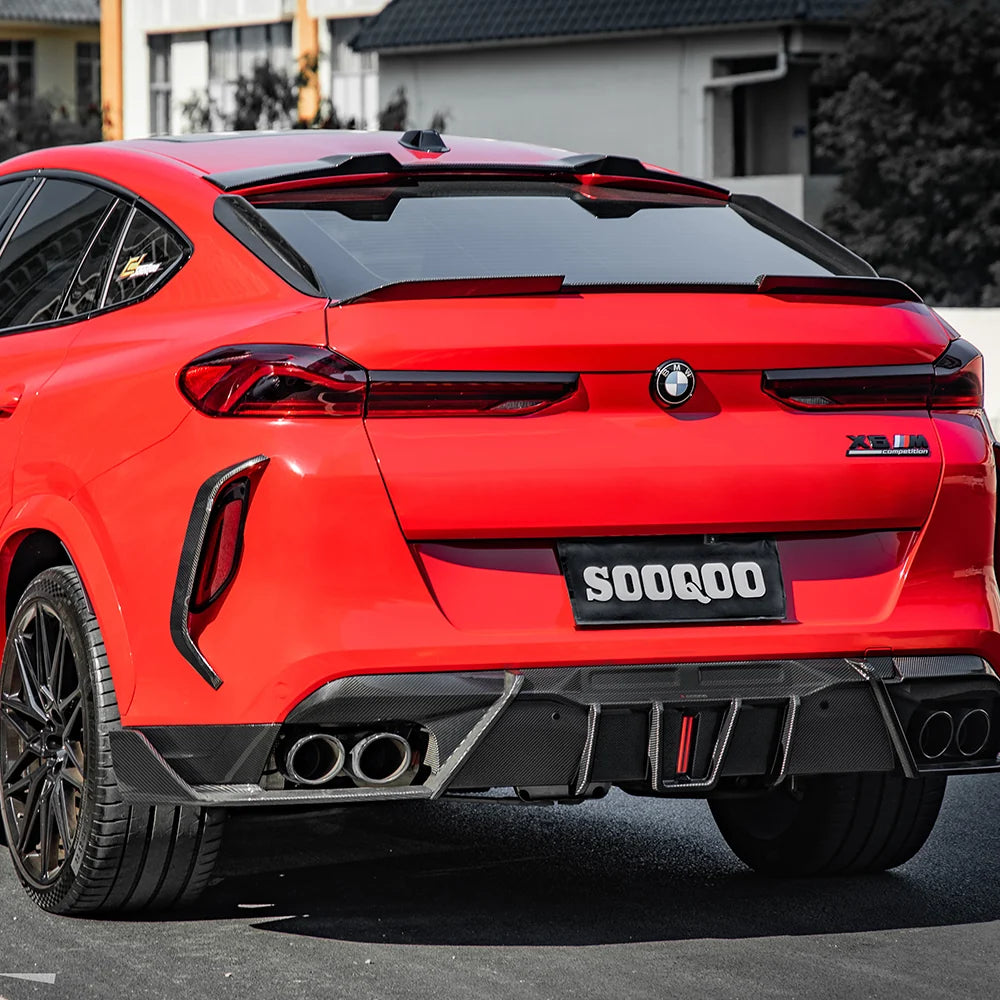 SOOQOO BMW X6M F96 Rear Diffuser W/Brake Light In Prepreg Carbon FIber
