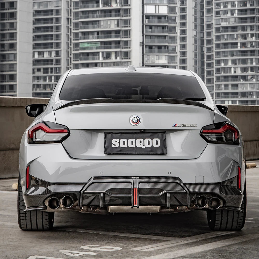 SOOQOO BMW 2 Series G42 Rear Diffuser W/brake Light In Prepreg Carbon Fiber