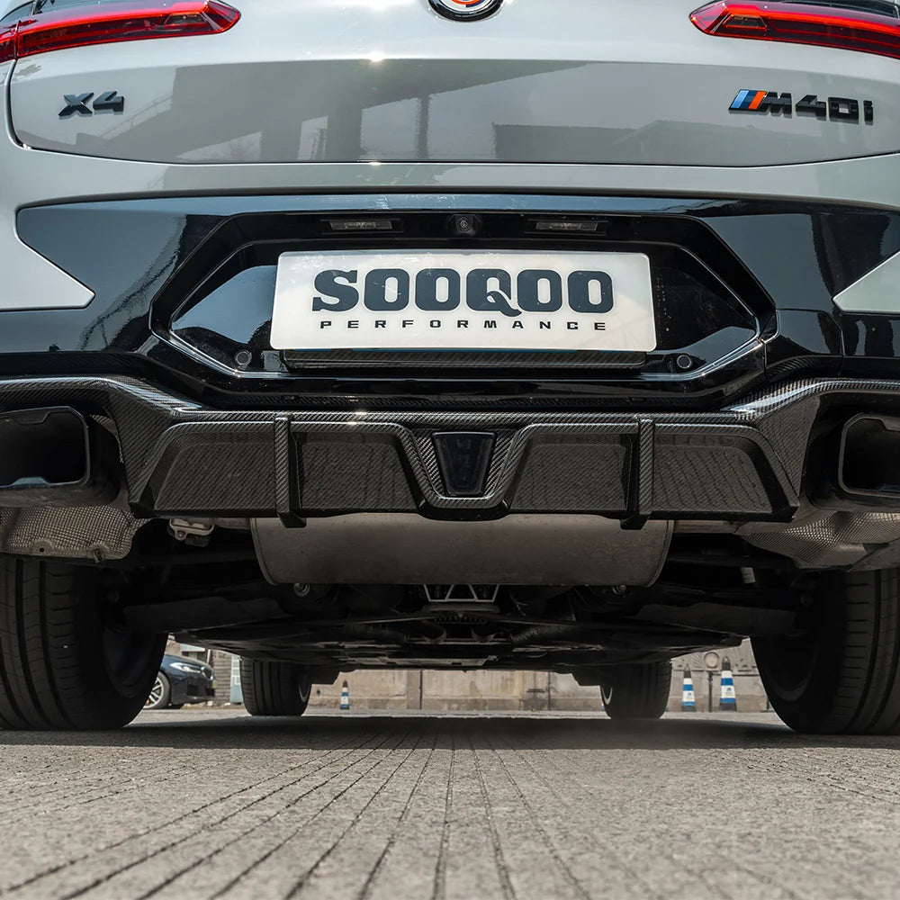 SOOQOO BMW X4 G02 LCI Rear Diffuser W/Brake Light In Prepreg Carbon Fiber