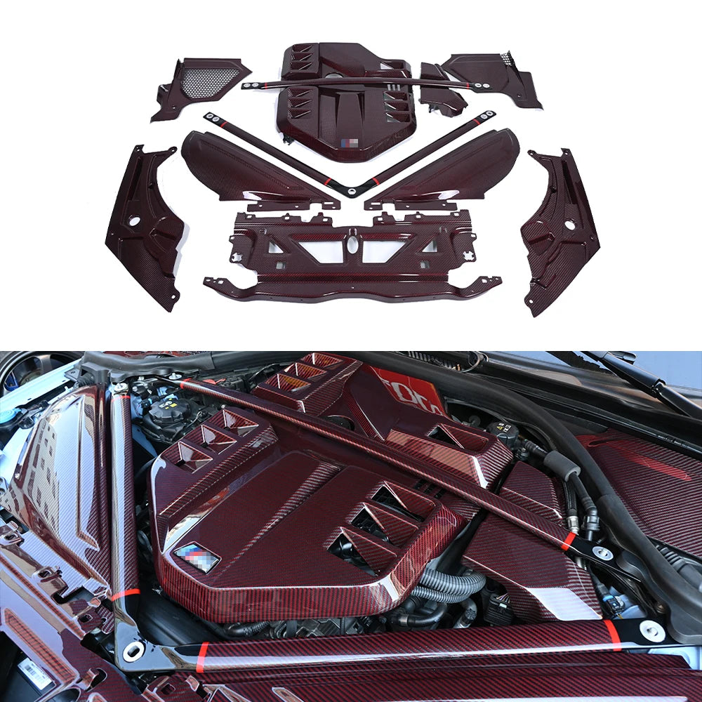BMW G8X Genuine Dry Carbon Fiber Engine Cover – Trim Set for Engine Bay